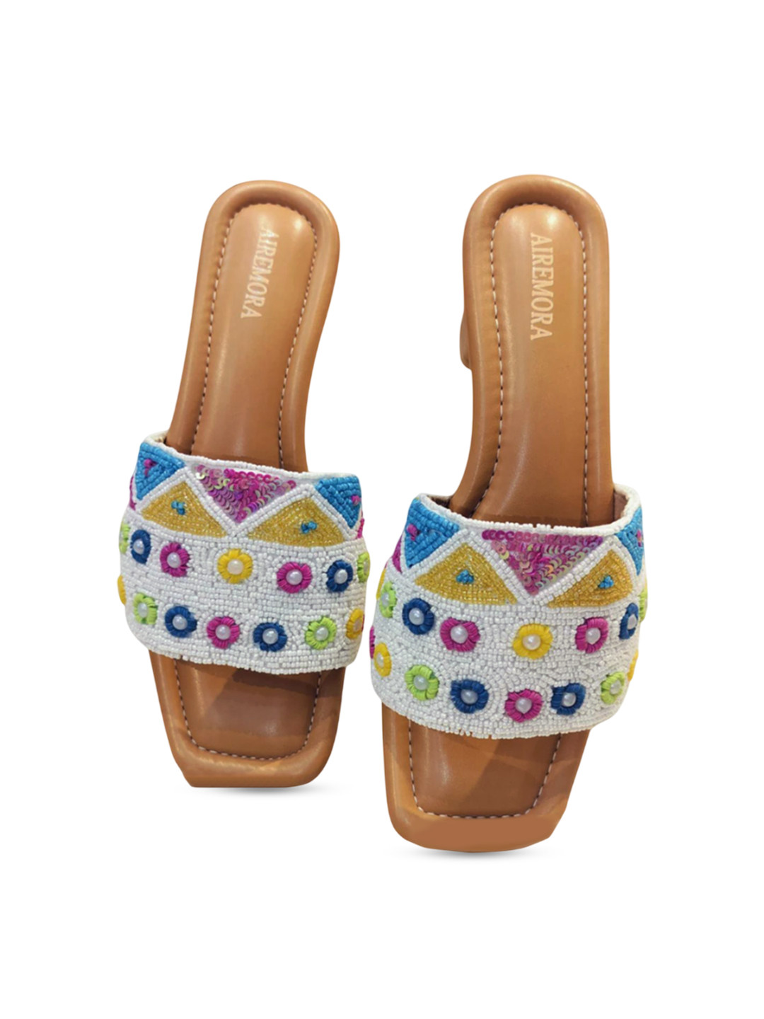 Airemora Women Open Toe Embellished Akoya Block Heel Sandal