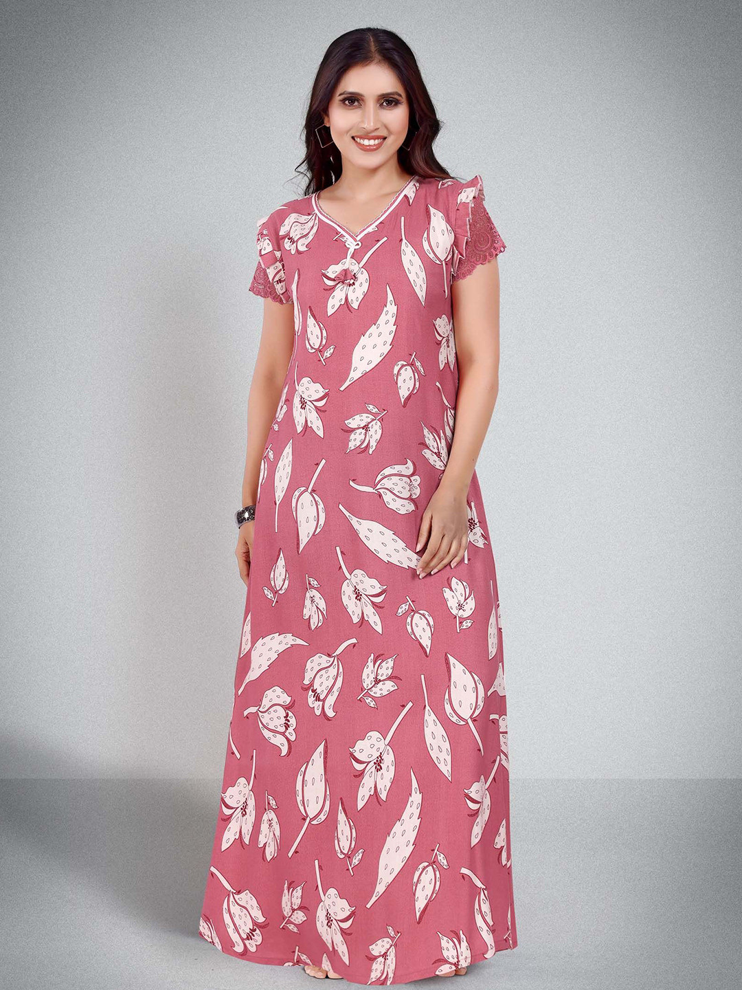 BellaMora Printed Maxi with Pocket & Stylish Button Maxi Night Dress