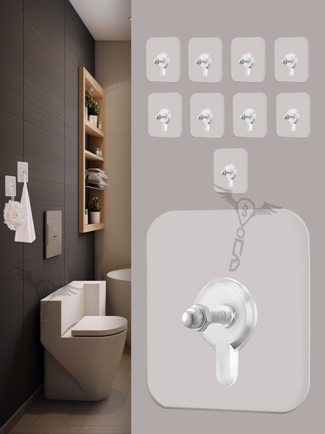 SITTELLA 10 Pieces Stainless Steel Self Adhesive Heavy Duty Nail Photo Wall Hook