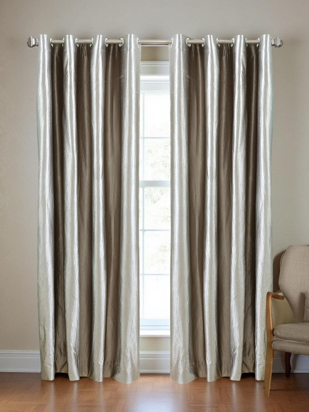 Aura Grey Breathable 2 Pieces Long Door Room Darkening Curtain