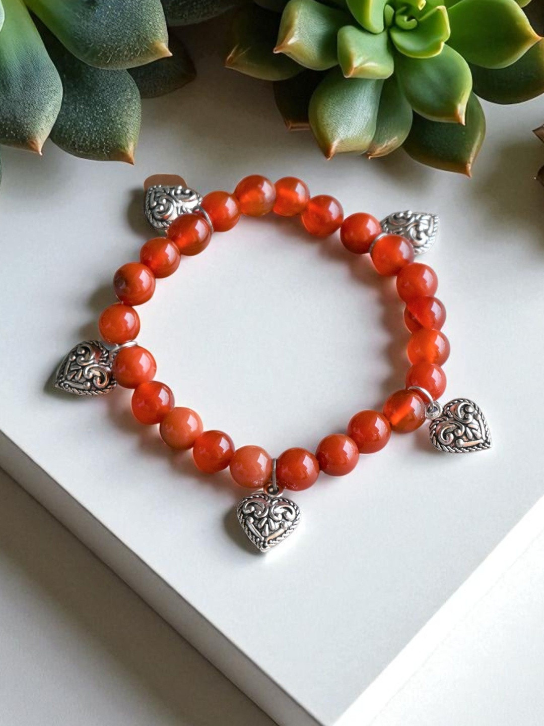 Gems Guru Unisex Charm Heart Carnelian Bracelet