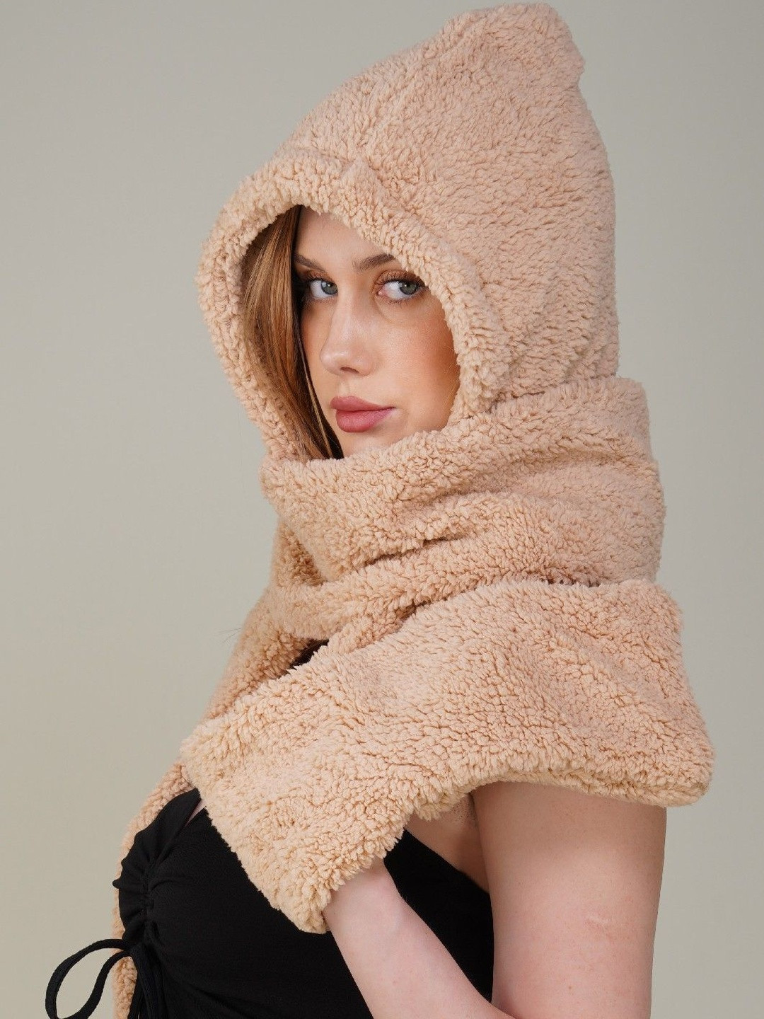 PIFTIF Women Copper Winter Warm Cap Wool Scarf Ear Cap & Glove