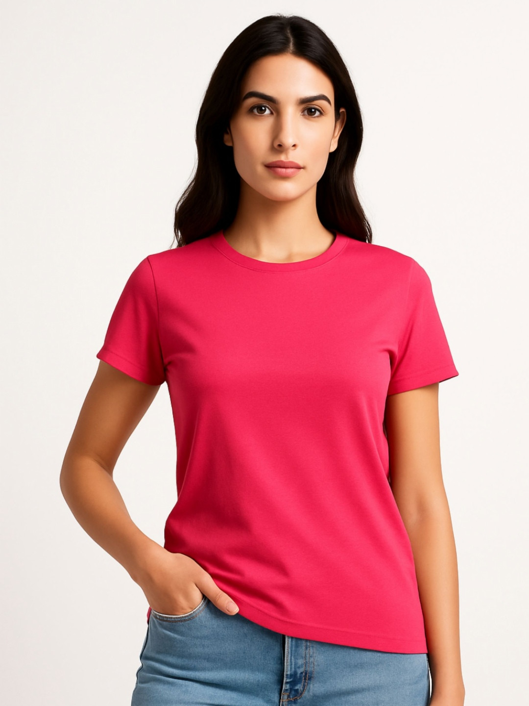 inner element Women Solid Round Neck Cotton T-shirt