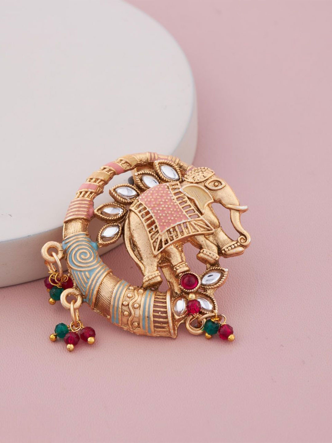 GC PREMIUM JEWELLERY Artificial Stones Studded & Beaded Elephant Shaped Saree Clip