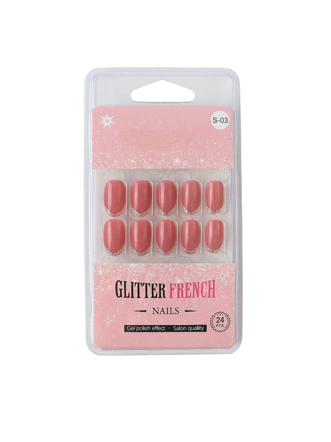 RANORE Set Of 24 Glitter French Press On Nails With Glue Tips & File - Shade S-03
