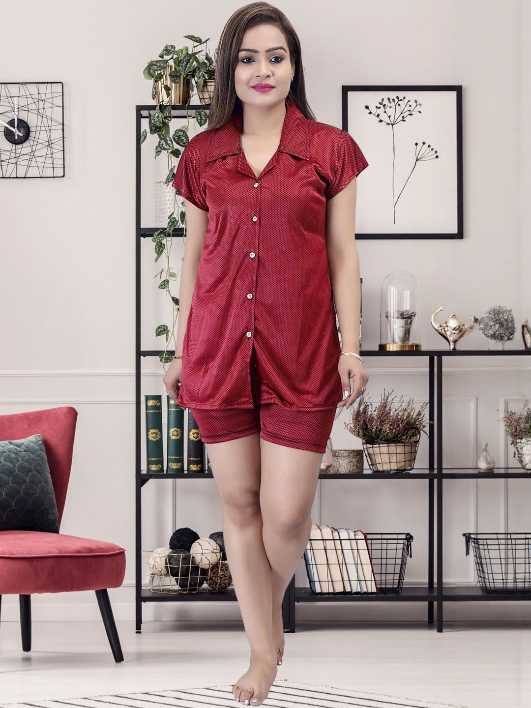 Clothus Women Self Design Satin Night suits