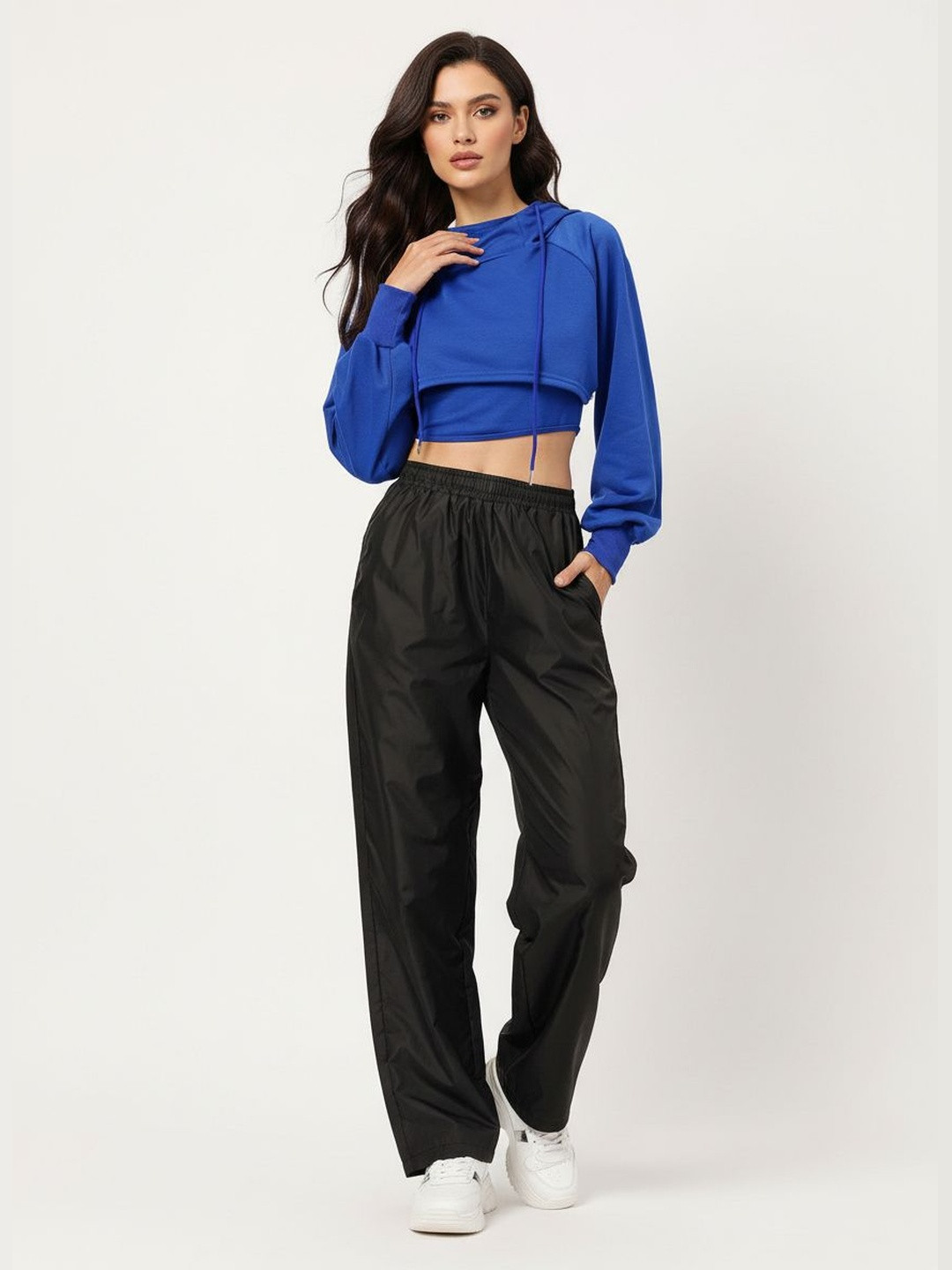 DressBerry Opulent Overlays Raglan Hooded Layered Crop Top