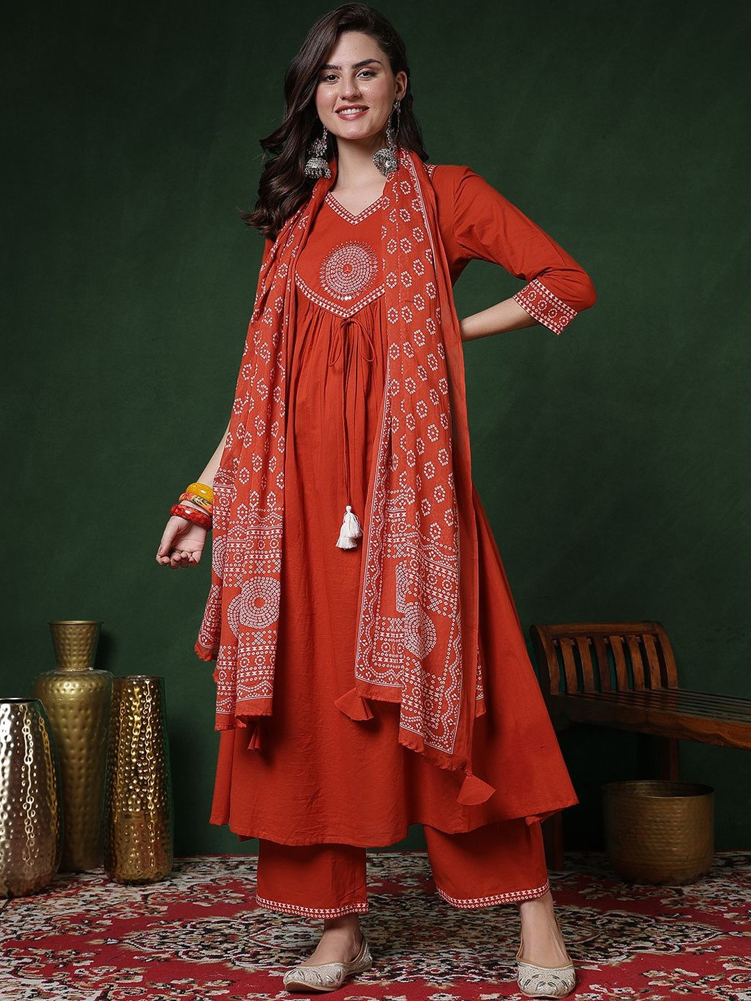 Anouk Mirage  Ethnic Motifs Embroidered Empire Mirror Work Anarkali Kurta With Palazzos & Dupatta
