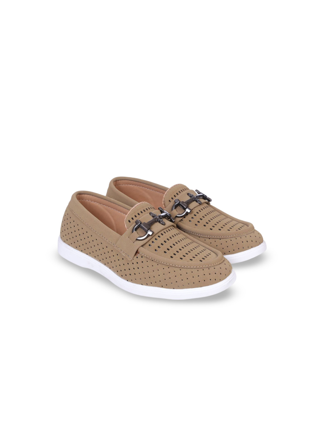 ZOOMBIE Boys Textured Leather Slip-On Loafers with Laser Cuts