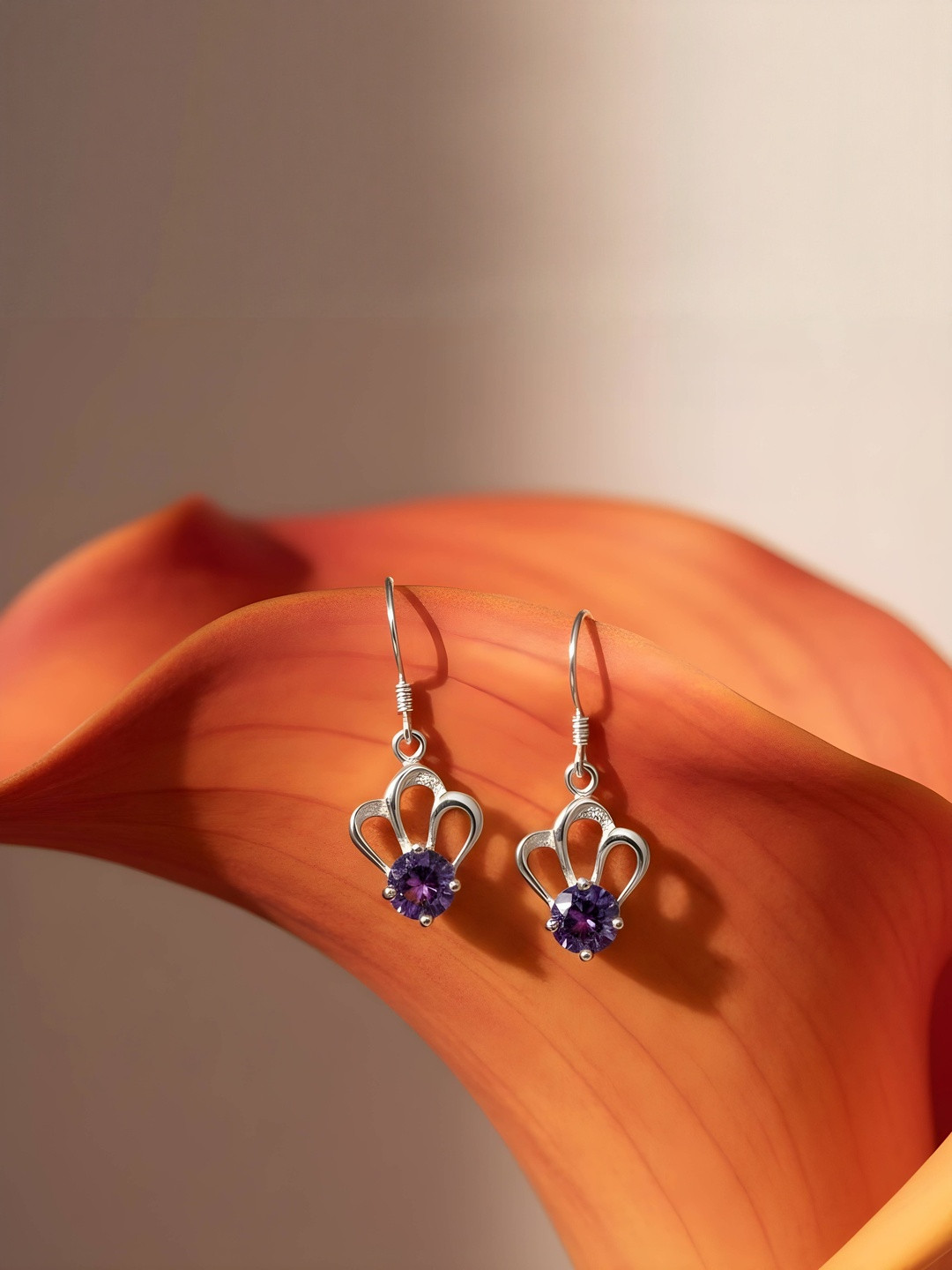 PARASMONI Women Sterling Silver Amethyst Hoop Earrings