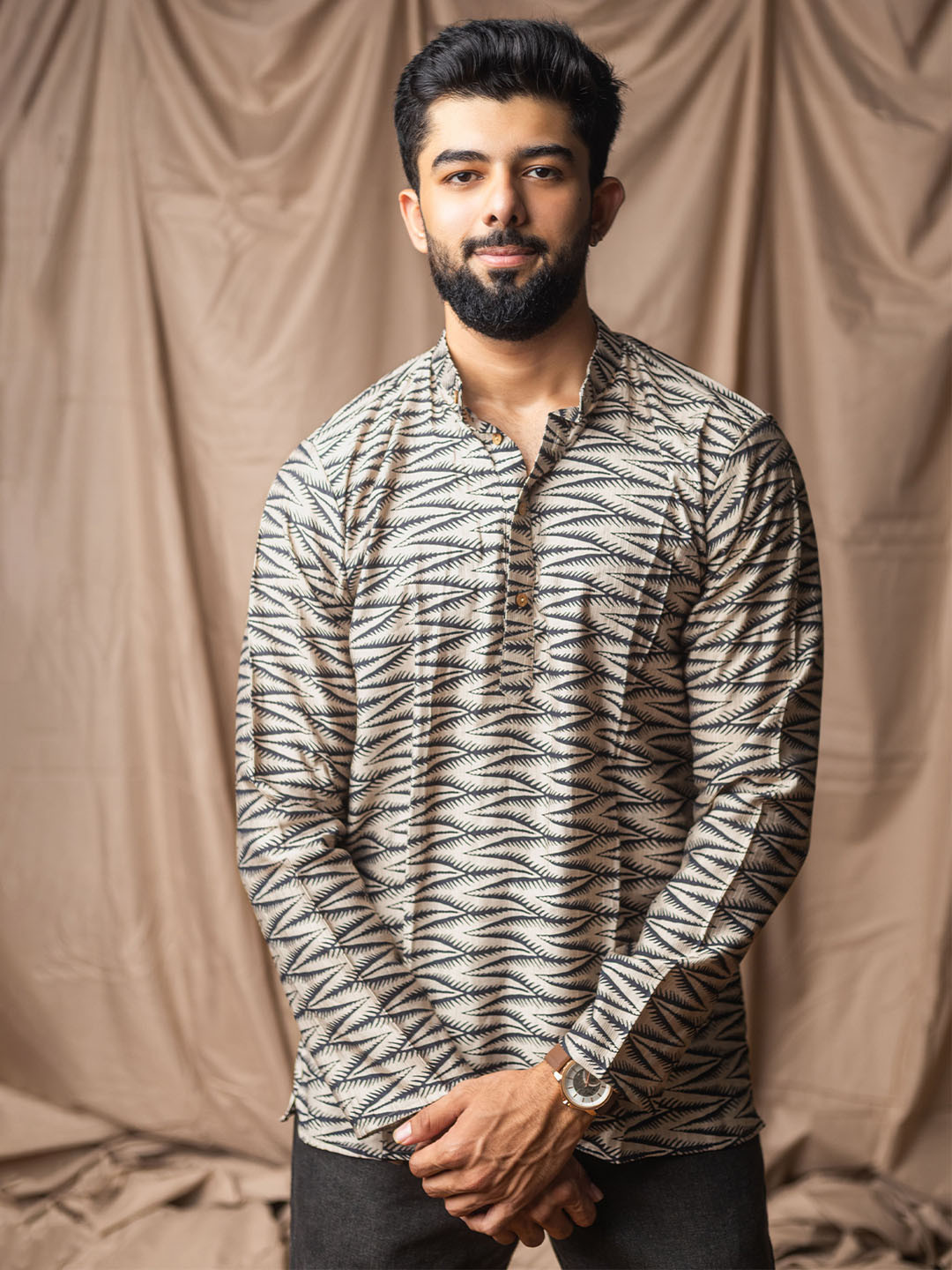 Rawayi Men Geometric Printed Festive Linen Straight Kurta