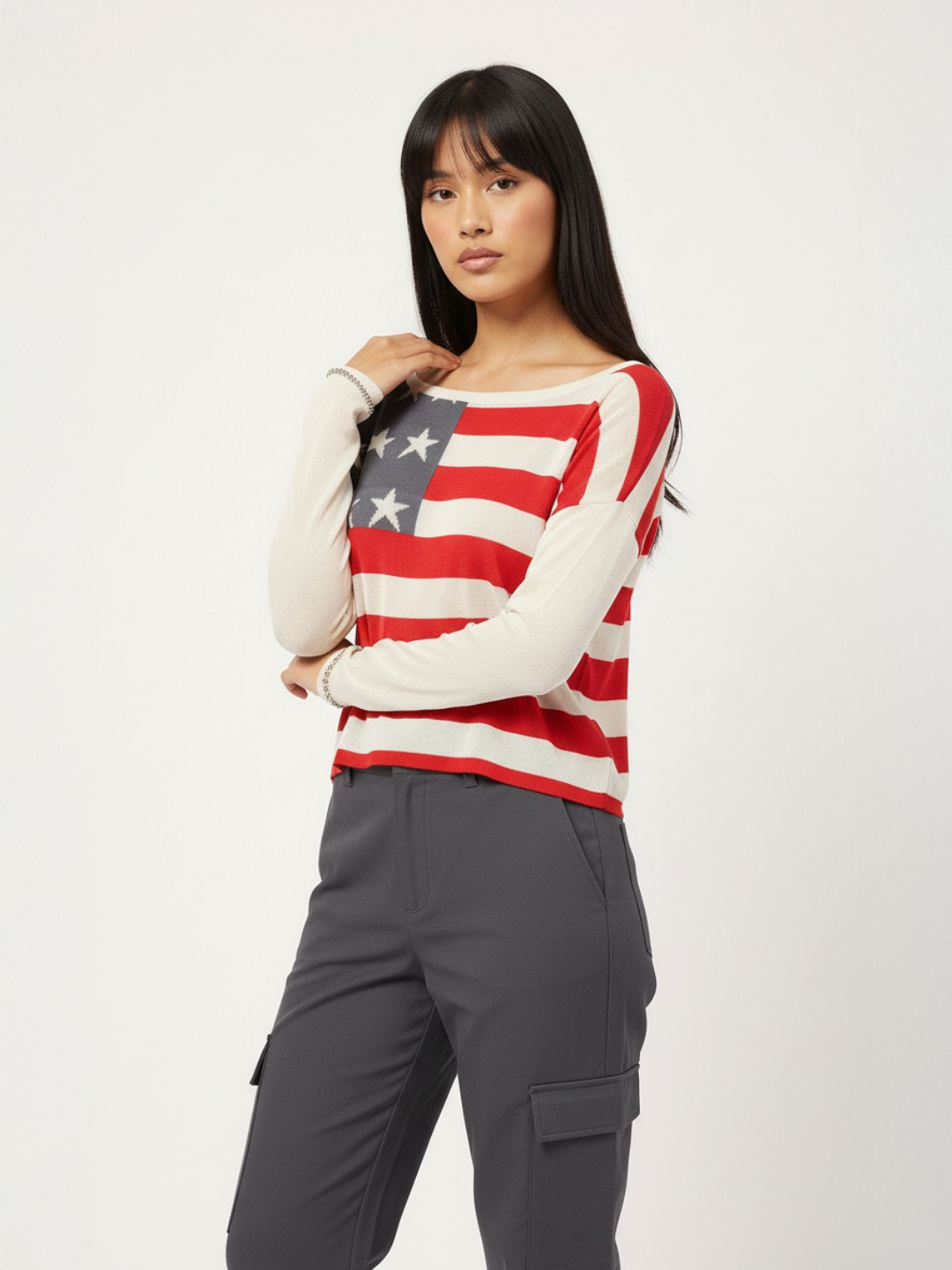 DressBerry Flag Frenzy Off-Shoulder Top