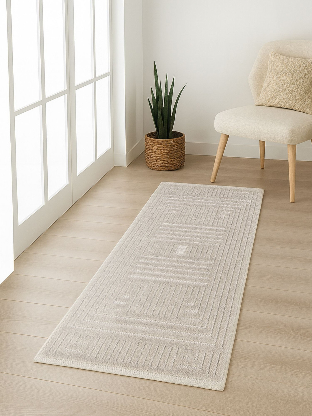 OBSESSIONS Beige Abstract Antistatic Floor Runner