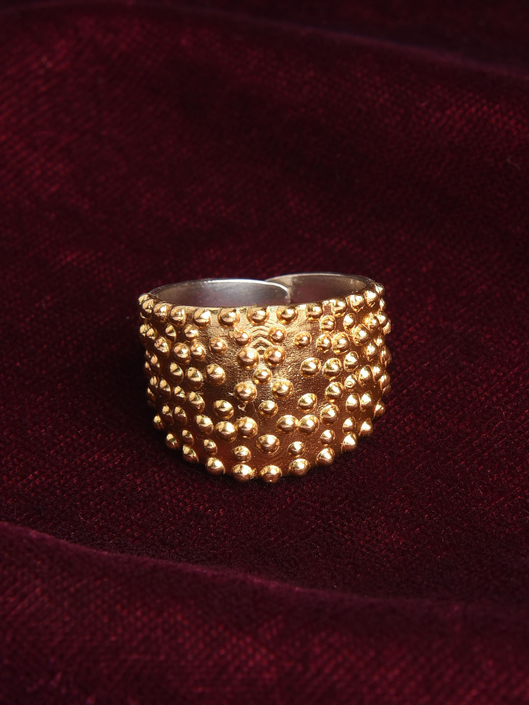 JAYPORE Sterling Silver Gold-Plated Textured Finger Ring