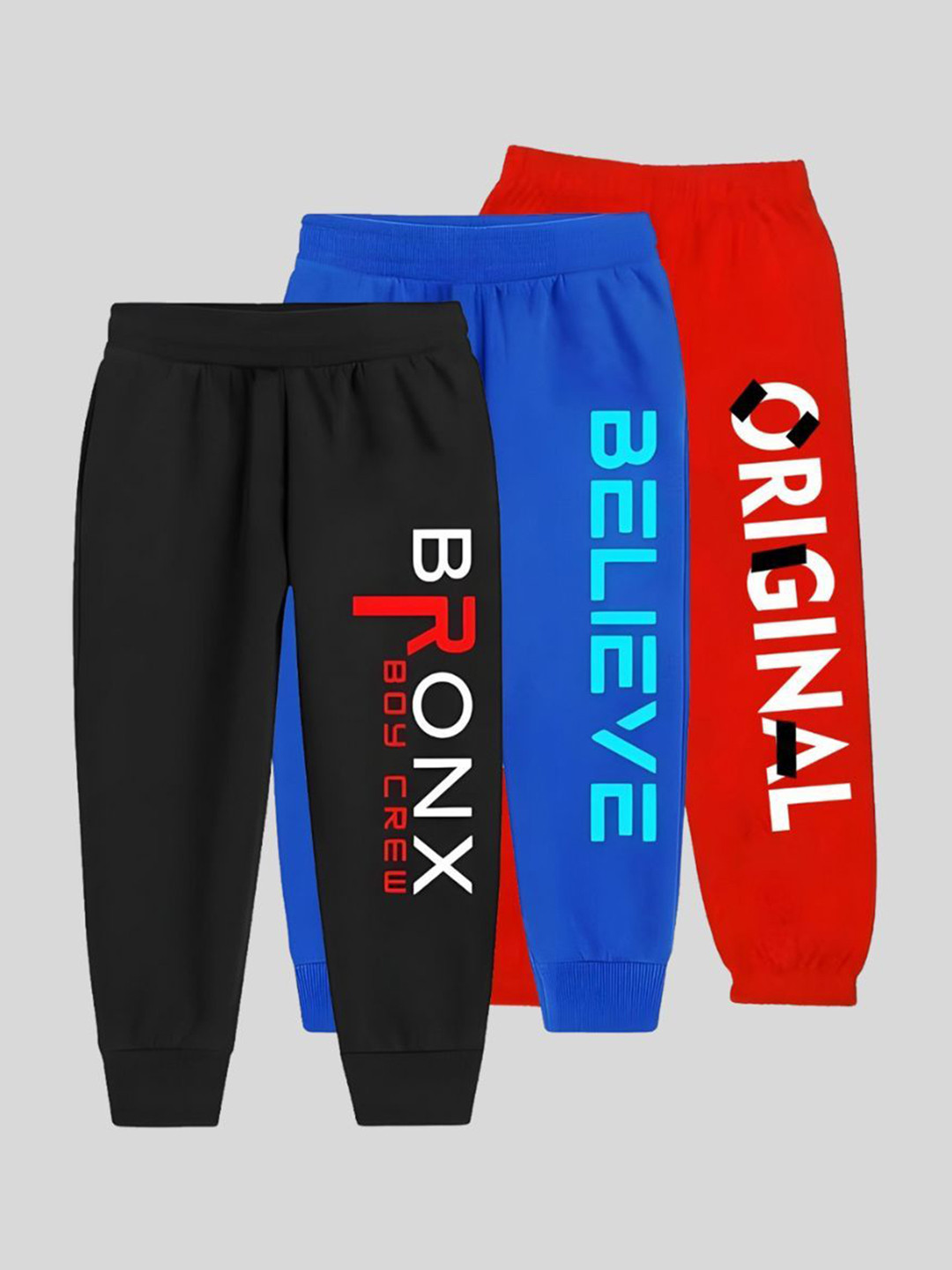 ATLANS Boys Pack Of 3 Typography Printed Woollen Regular Fit Slip-On Joggers