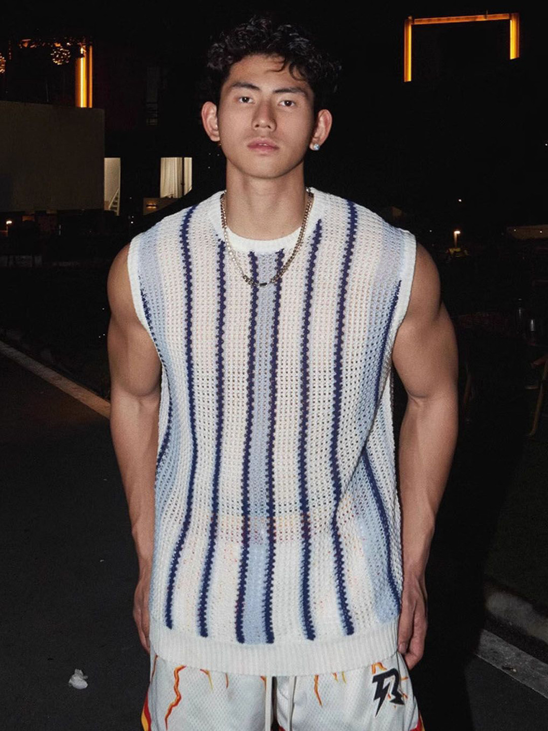 StyleCast Men Open Knit Self Design Round Neck Sweater Vest