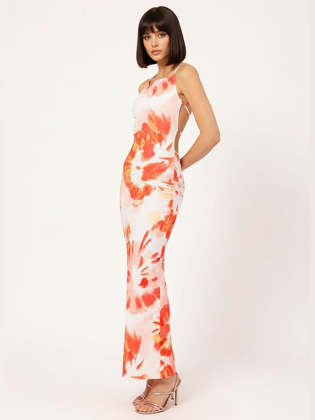 DressBerry Fiery Tie-Dye Backless Maxi Sheath Dress