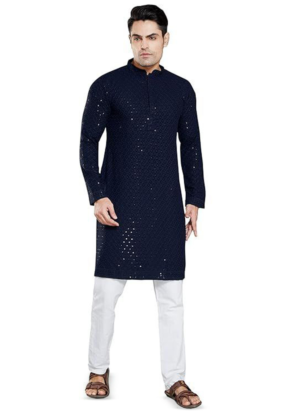 UBUNIQUE Men Sequins Embellished Embroidered Mandarin Collar Kurta