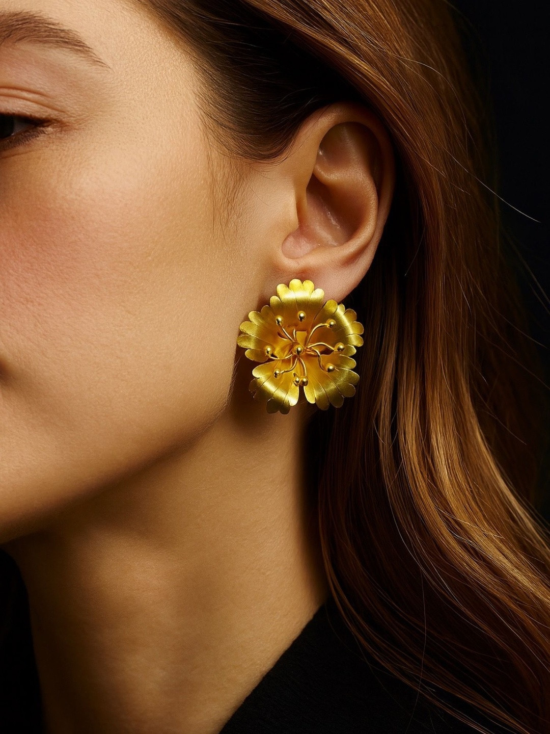 Digital Dress Room Gold Plated Hibiscus Flower Studs