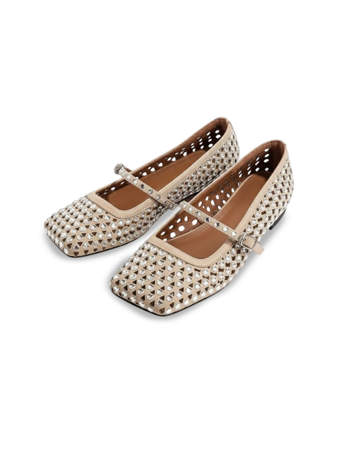 Ozzaro Women Square Toe Gem Weave Flatform Heel Mary Janes