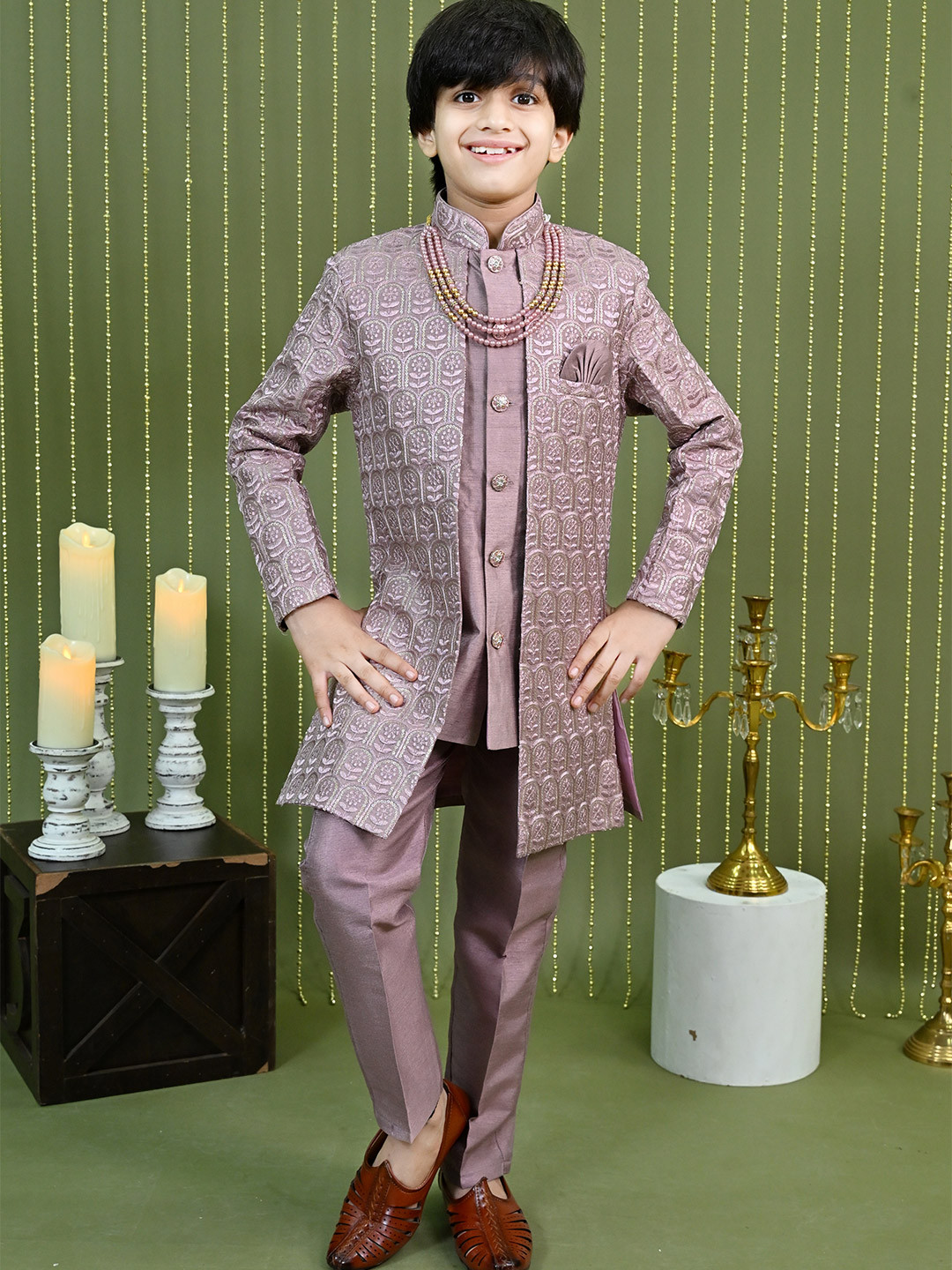 ahhaaaa Boys Ethnic Motifs Embroidered Kurta with Trousers & Jacket