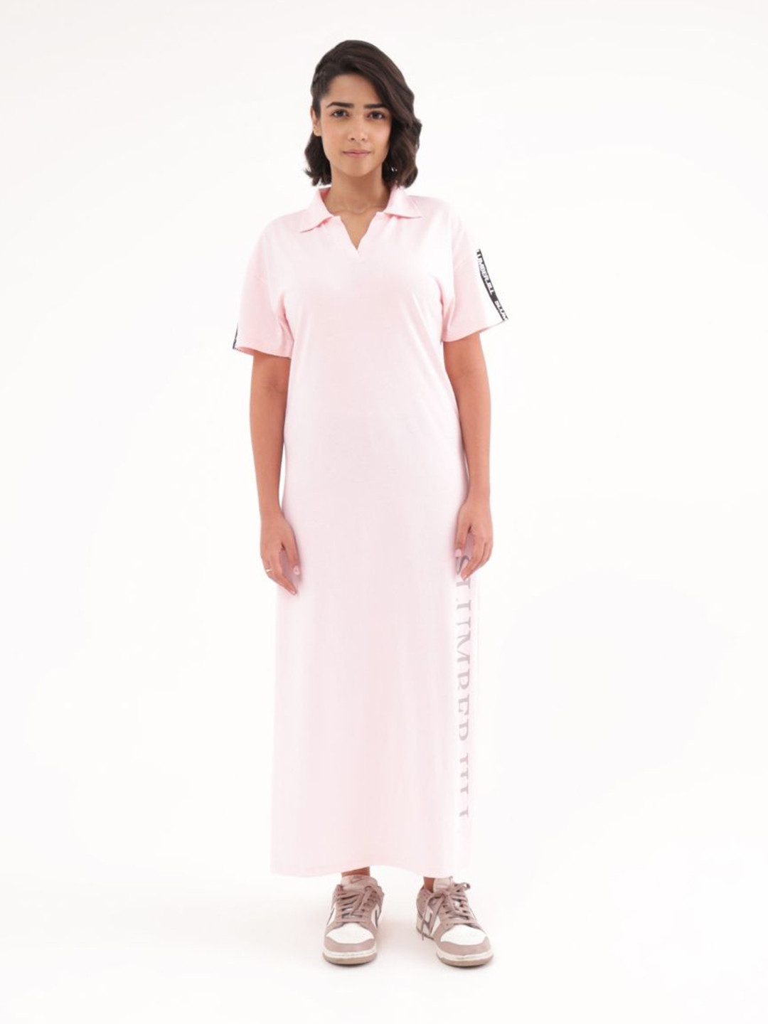 Slumber Jill Blush TravelEase Women Printed Polo Collar Maxi T-shirt Dress