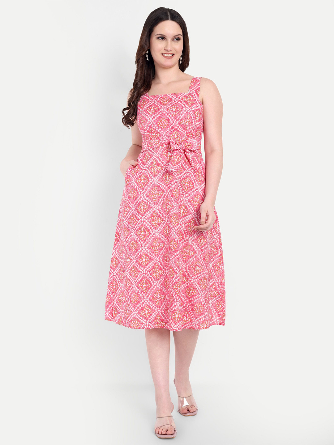 FairLeaf Tie and Dye Printed Fit & Flare Midi Dress