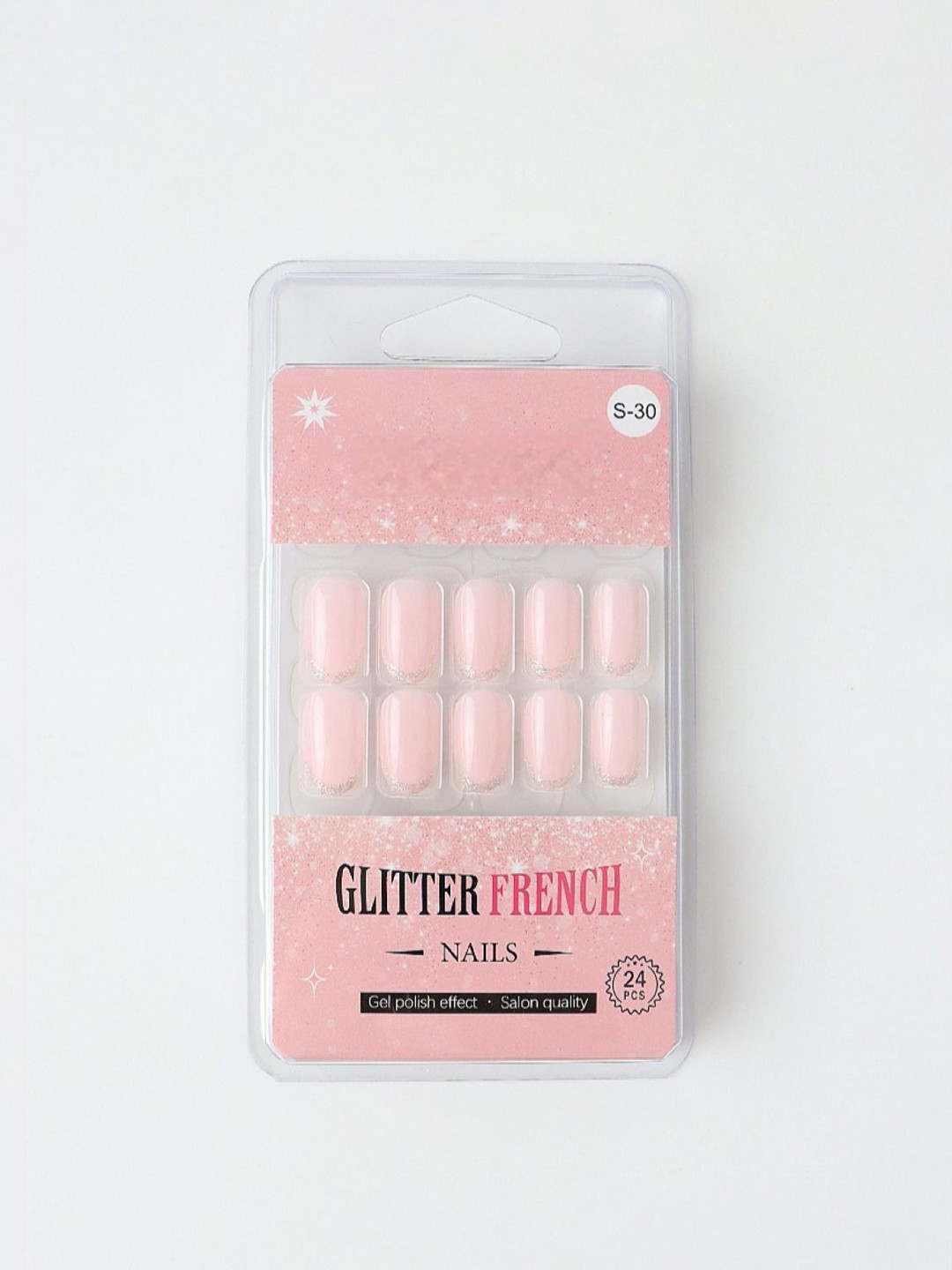 RANORE Set Of 24 Glitter French Press On Nails With Glue Tips & File - Shade S-30