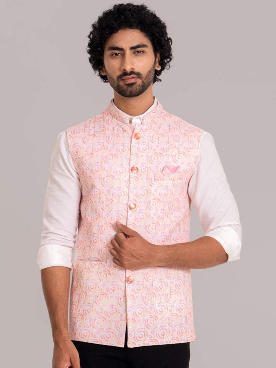 Lightpole Men Round Circle Designer Jute Cotton Nehru Jackets
