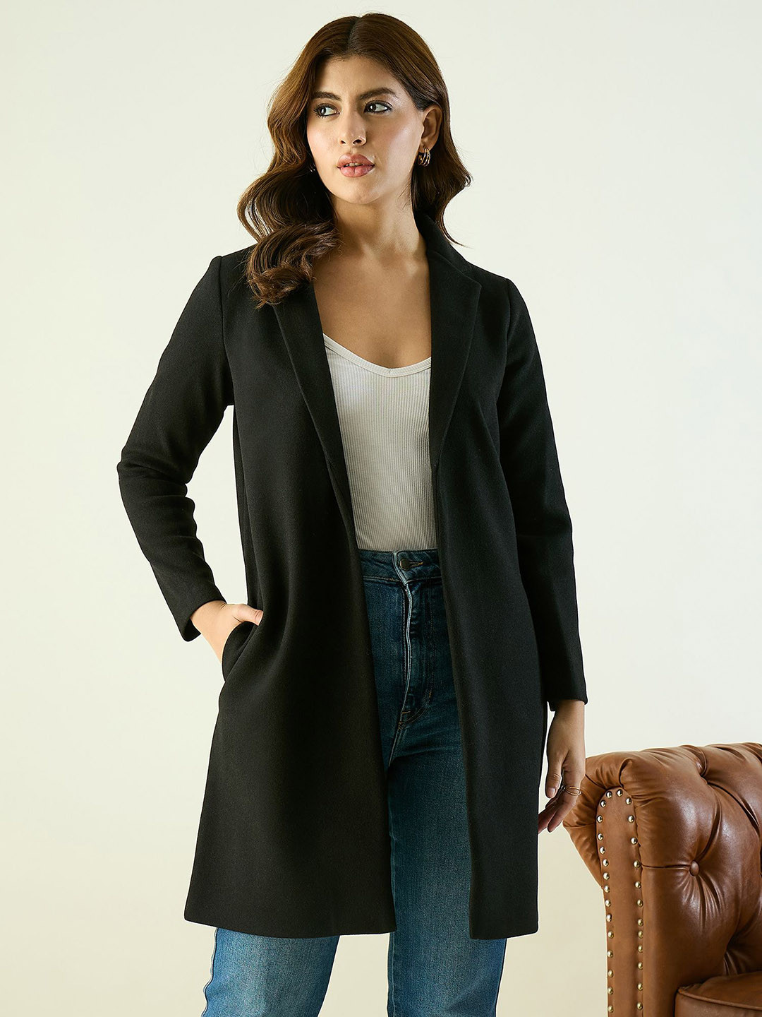 Spink Women Regular Fit Notched Lapel Front-Open Trench Coat
