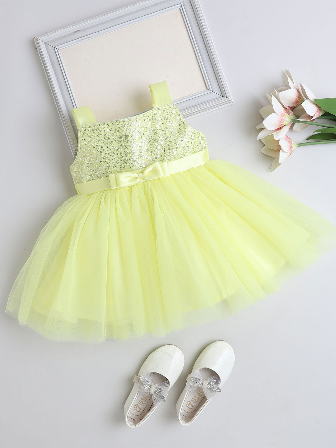 The Magic Wand Girls Embellished Sequined Lace Frills Bows and Ruffles Fit & Flare Dress