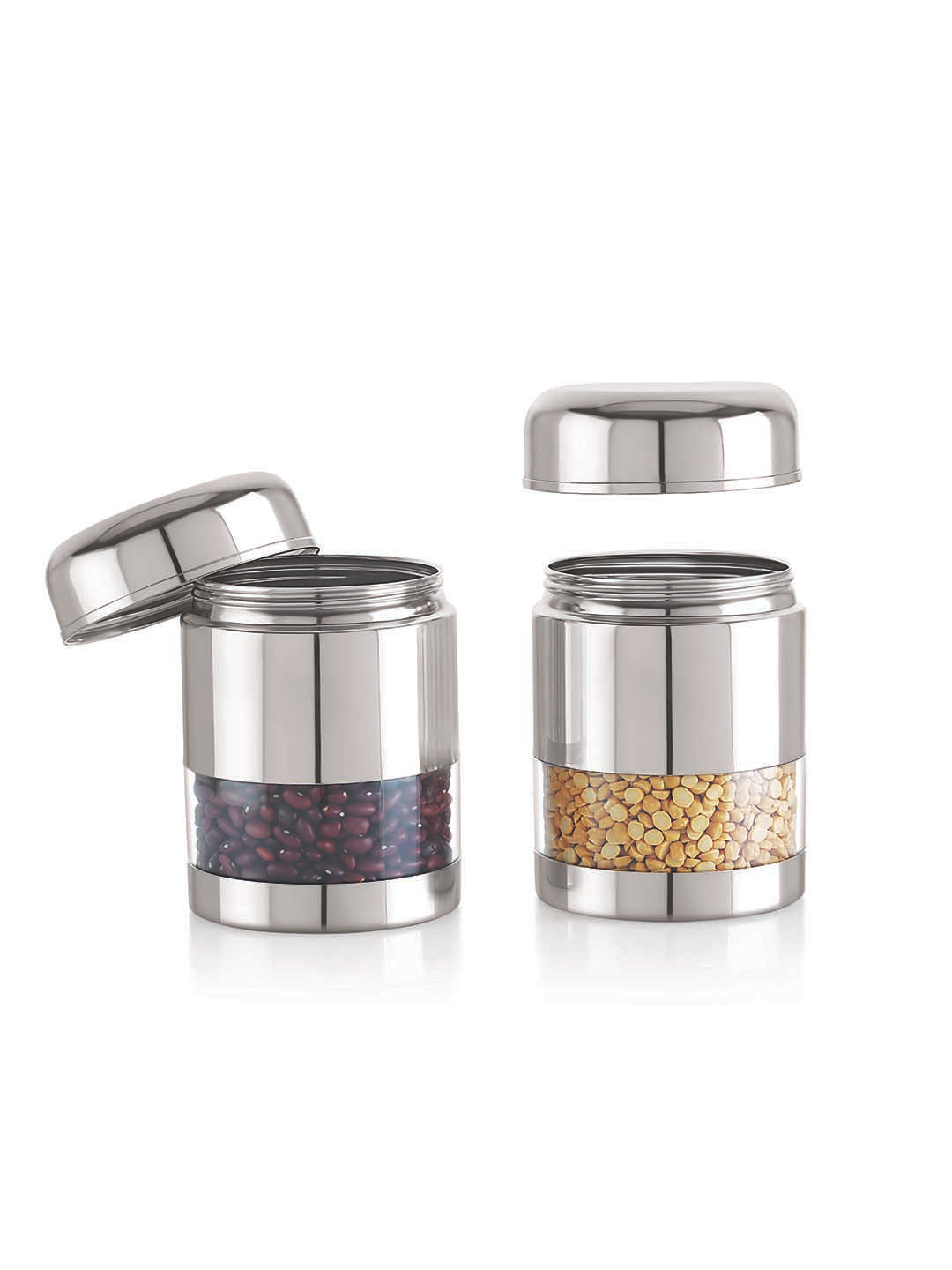 SIZZLE Silver-Toned 2 Pieces Stainless Steel Transparent Jar Containers - 600 ml Each
