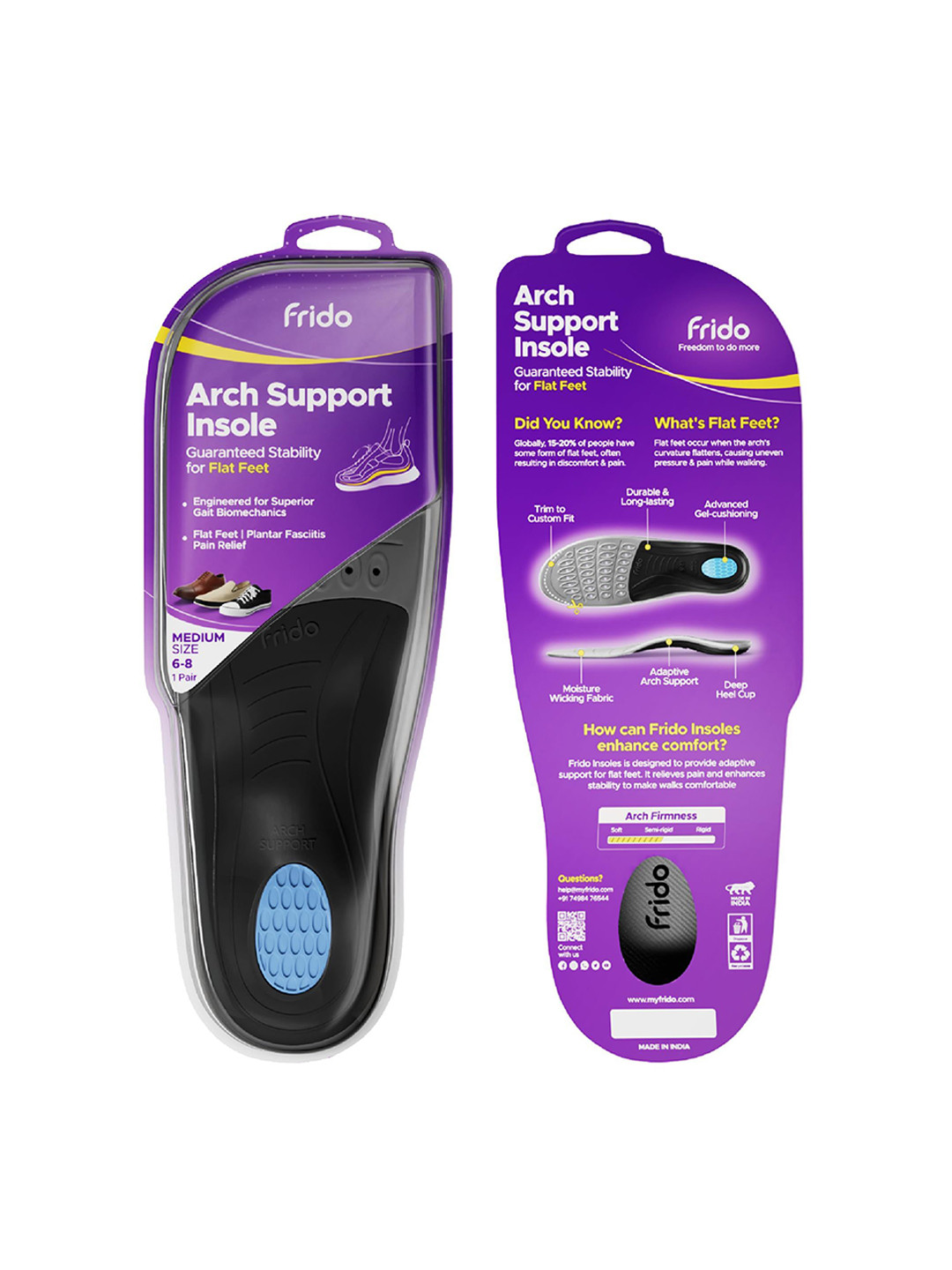 FRIDO Unisex Rigid Arch Support Insoles For Flat Feet