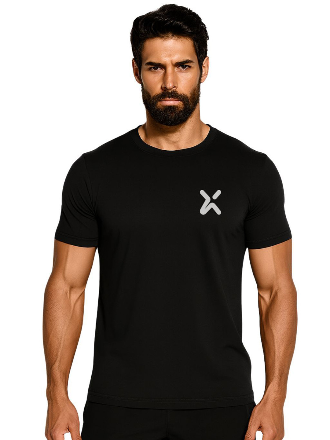 3Colors Men Dry Fit Brand Logo Printed Round Neck T-shirt