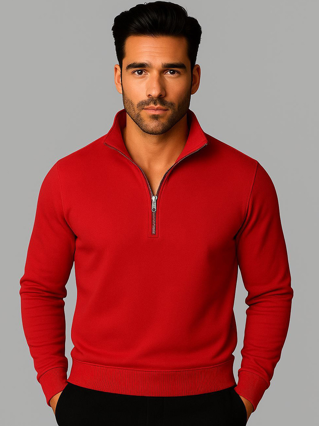 MACK JONNEY Men Solid High Neck Full Sleeves Pullover Sweatshirts