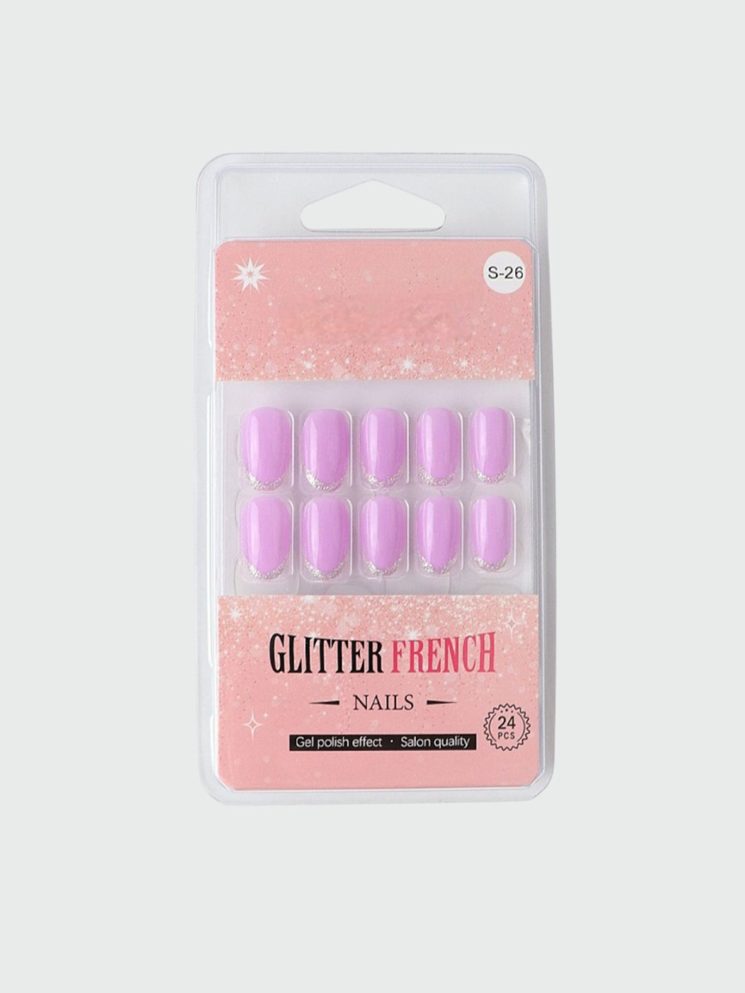 RANORE Set Of 24 Glitter French Press On Nails With Glue Tips & File - Shade S-26