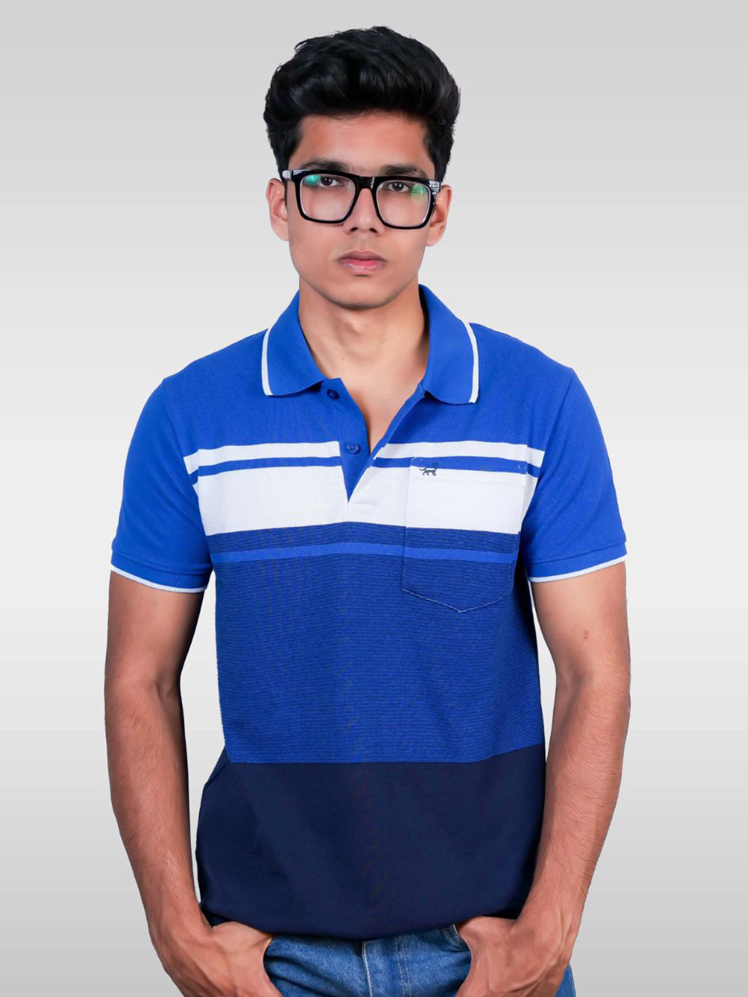 LYNX Men Striped Polo Collar Cotton T-shirt