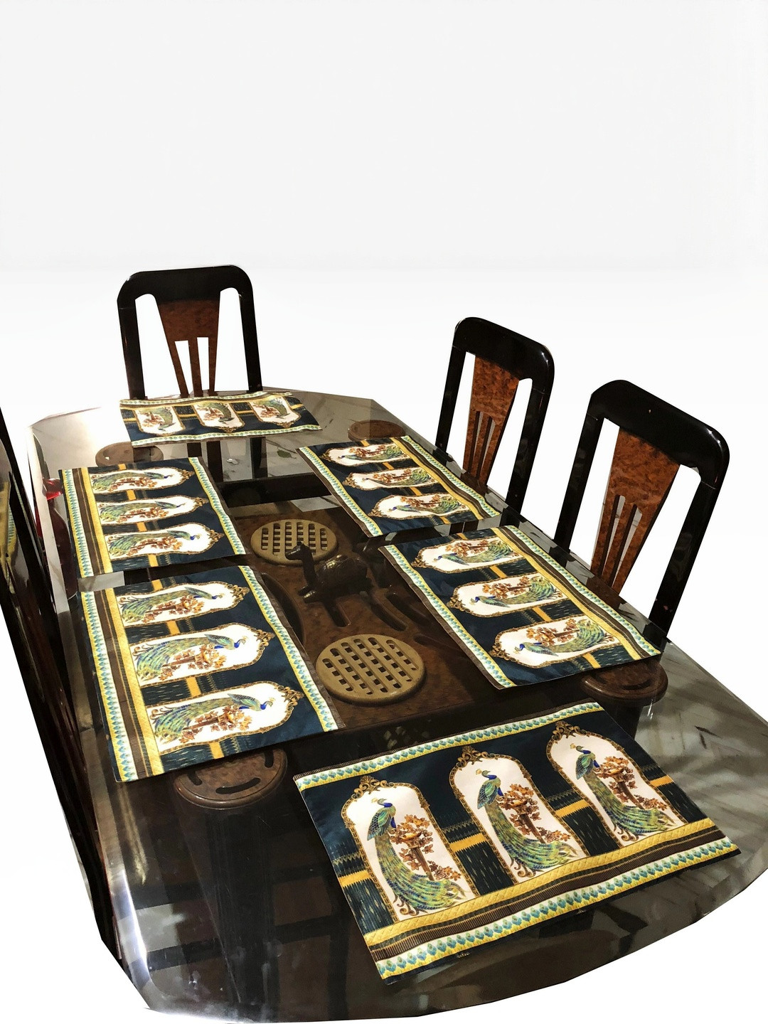 LaVichitra Pack Of 6 Peacock Rectangular Table Placemats