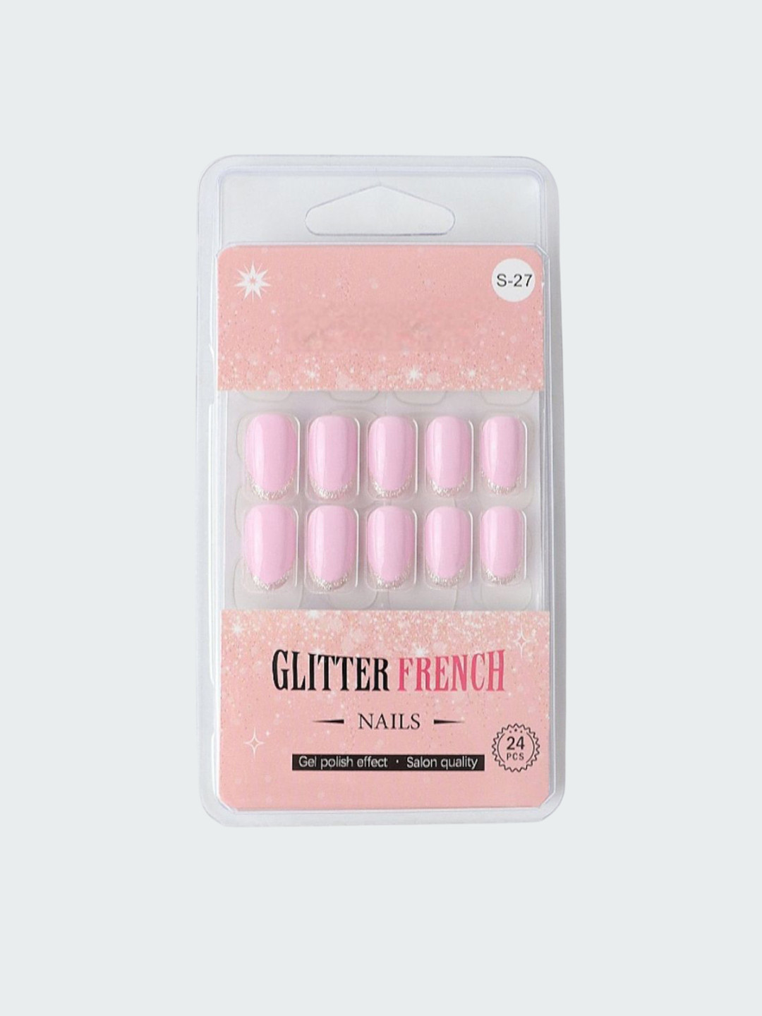 RANORE Set Of 24 Glitter French Press On Nails With Glue Tips & File - Shade S-27