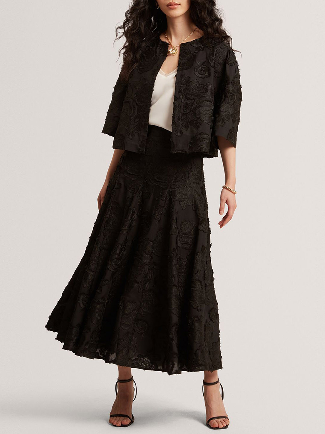 Ted Baker Women Floral Embroidered Crop Open Front Jacket