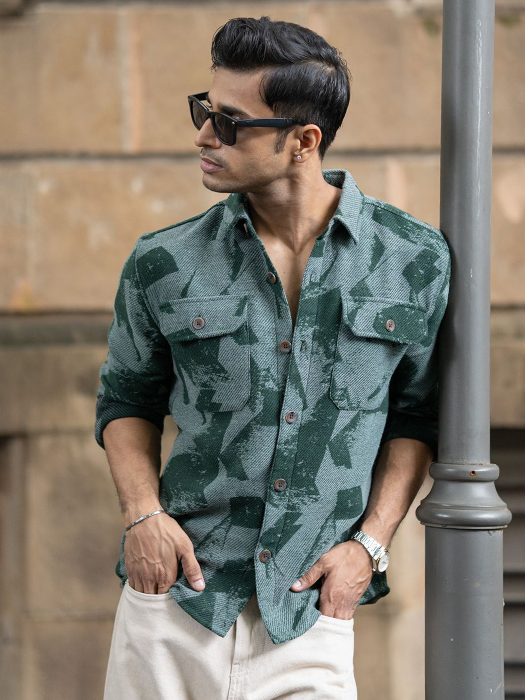 Powerlook Camouflage Printed Spread Collar Shacket