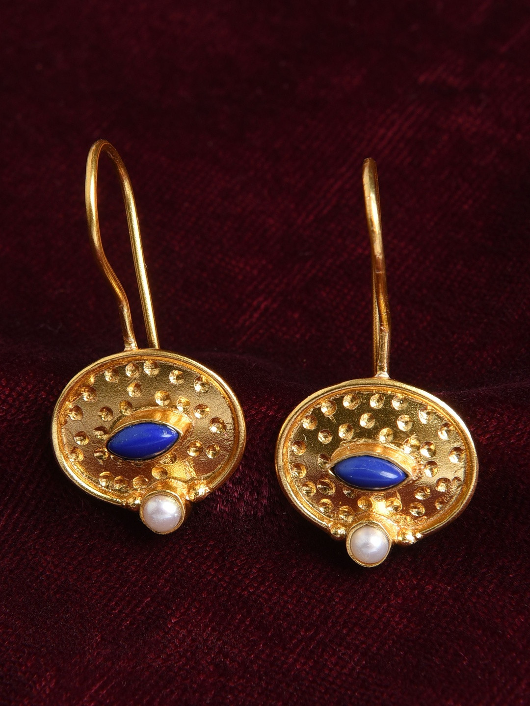JAYPORE Sterling Silver Lapis Lazuli Studded Oval Shaped Drop Earrings