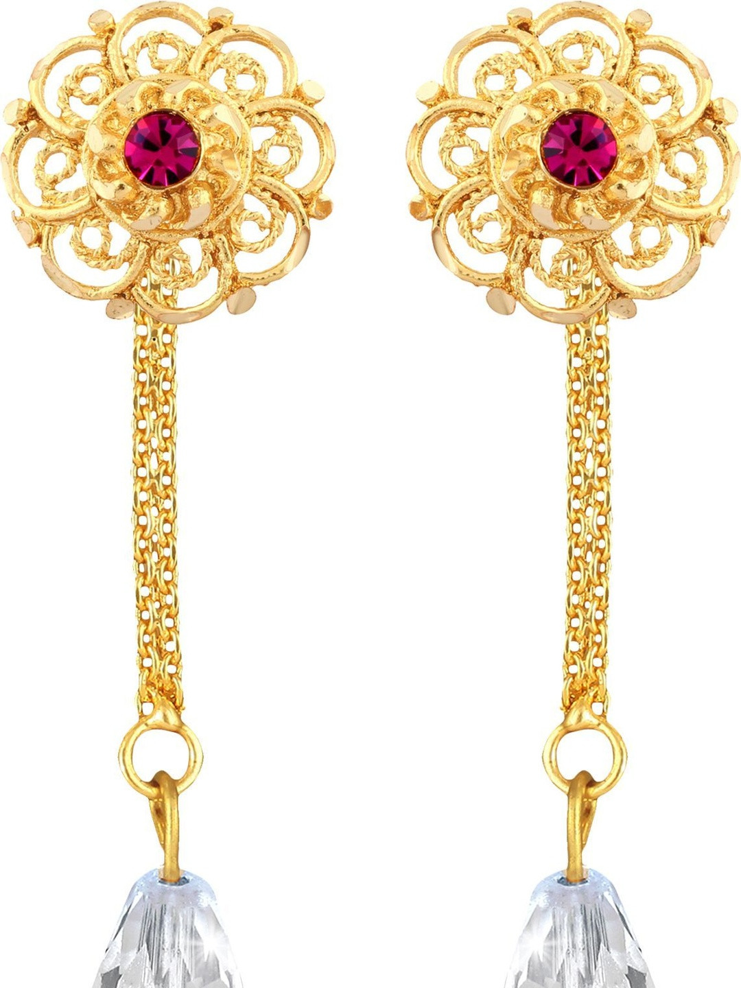 VIVASTRI Gold-Plated Artificial Stones And Beads Floral Shaped Detachable Studs Earrings