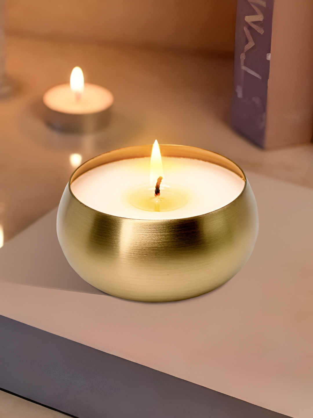 Garden Deco Gold-Toned Tea Light Candle