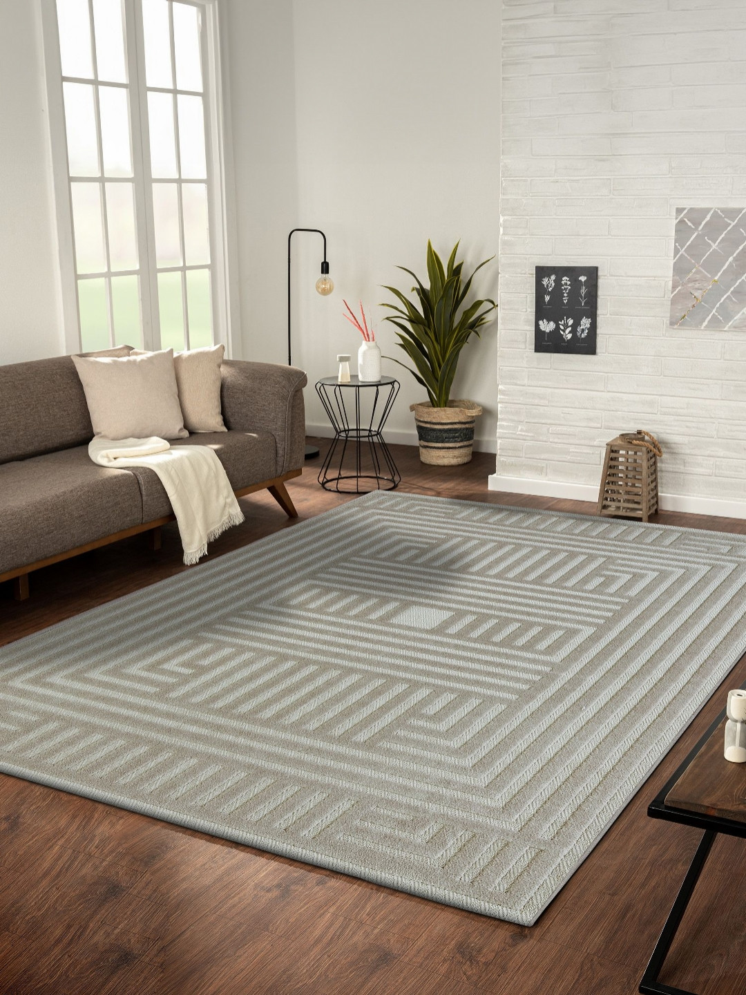 OBSESSIONS Beige Abstract Printed Anti-Skid Easy to Clean Carpet