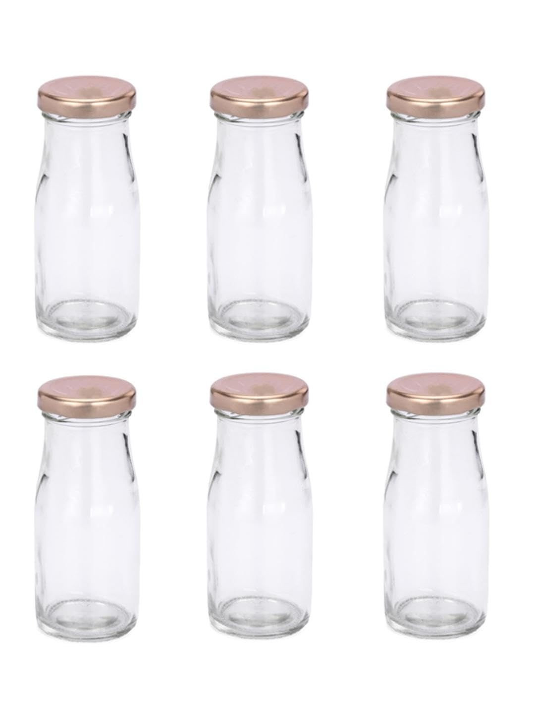 1ST TIME Transparent & Gold Toned 6 Pieces Glass Freezer Safe Water Bottle 100ml