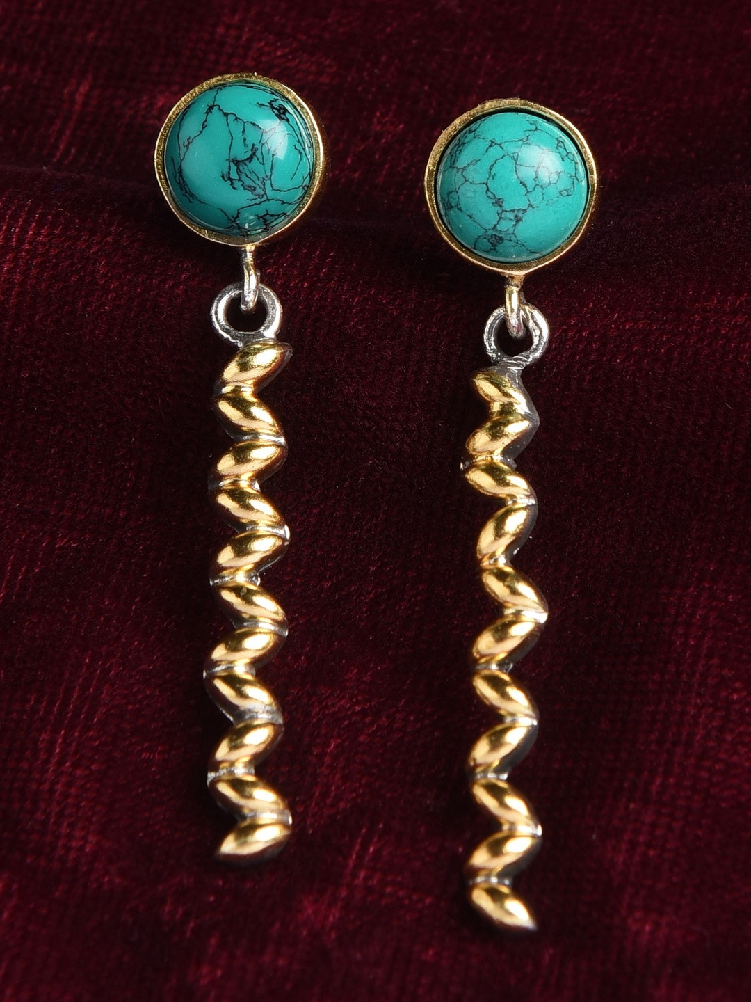 JAYPORE 925 Sterling Silver Turquoise Studded Contemporary Drop Earrings