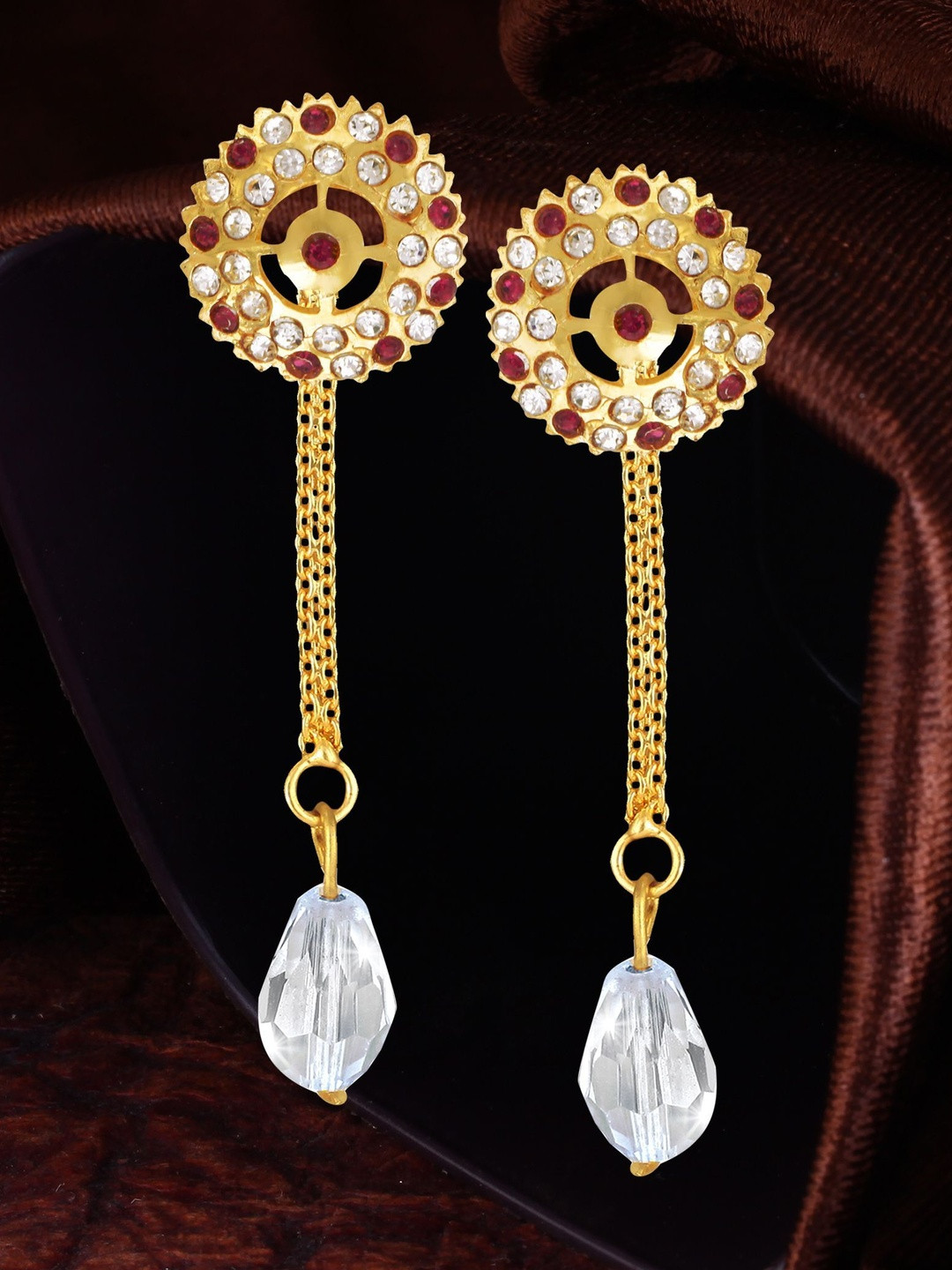 VIVASTRI Gold-Plated Artificial Stone Studded & Beaded EDrop arrings