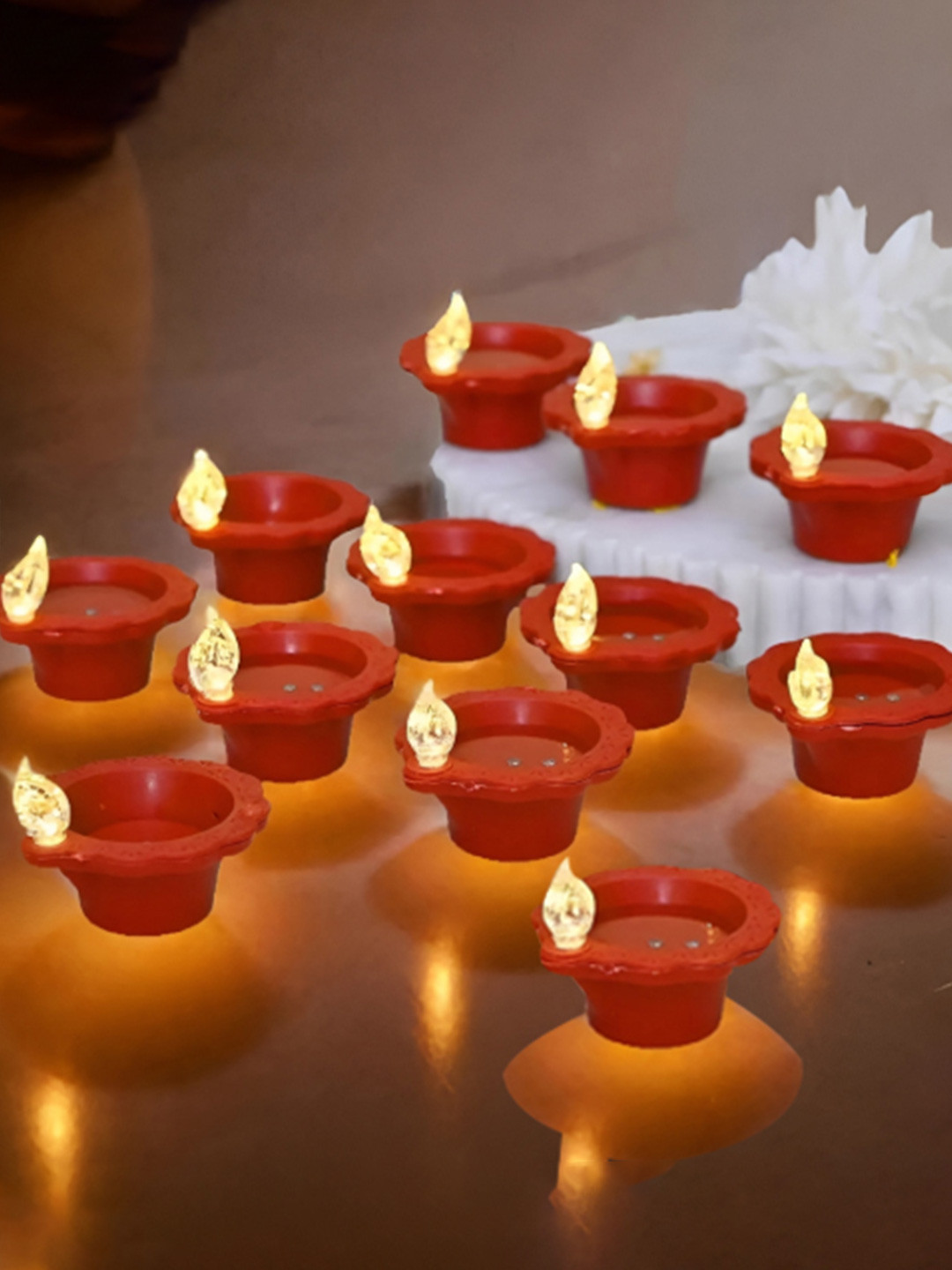 CraftVatika Brown 11 Pieces Water Sensor LED Diyas