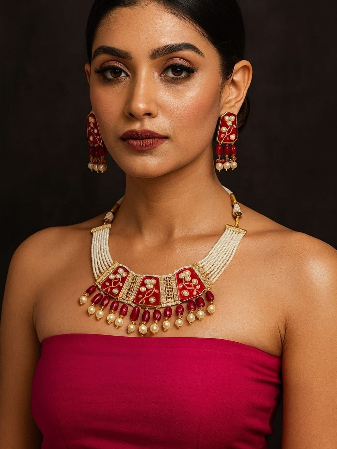 VANSHIKA JEWELS Gold-Plated Pearl Studded Jewellery Set